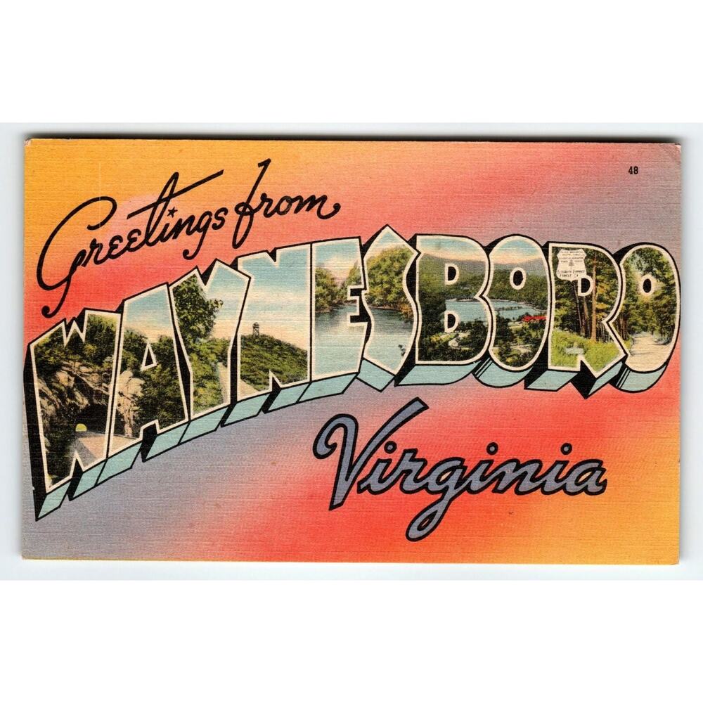Greetings From Waynesboro Virginia 1940's Large Letter Linen City Postcard 1945